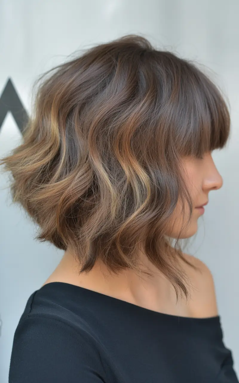 lob haircut Wavy Lob With Full Fringe and Soft Caramel Ribbons 2026