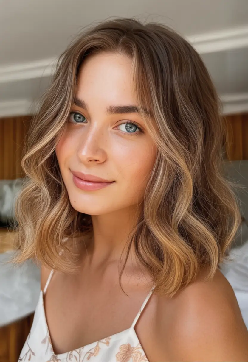 lob haircut Sunlit Wavy Lob With Soft Balayage Brightening 2026