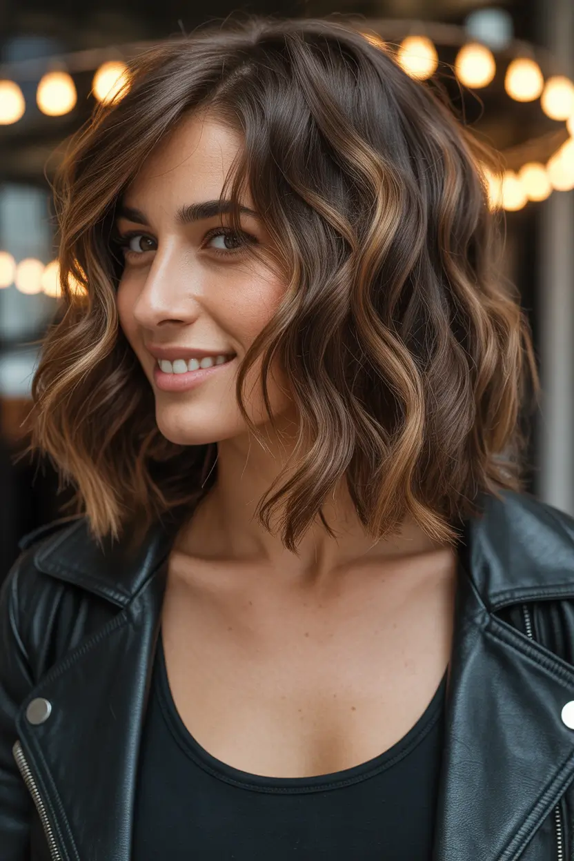 lob haircut Natural Wavy Brunette Lob With Textured Movement 2026