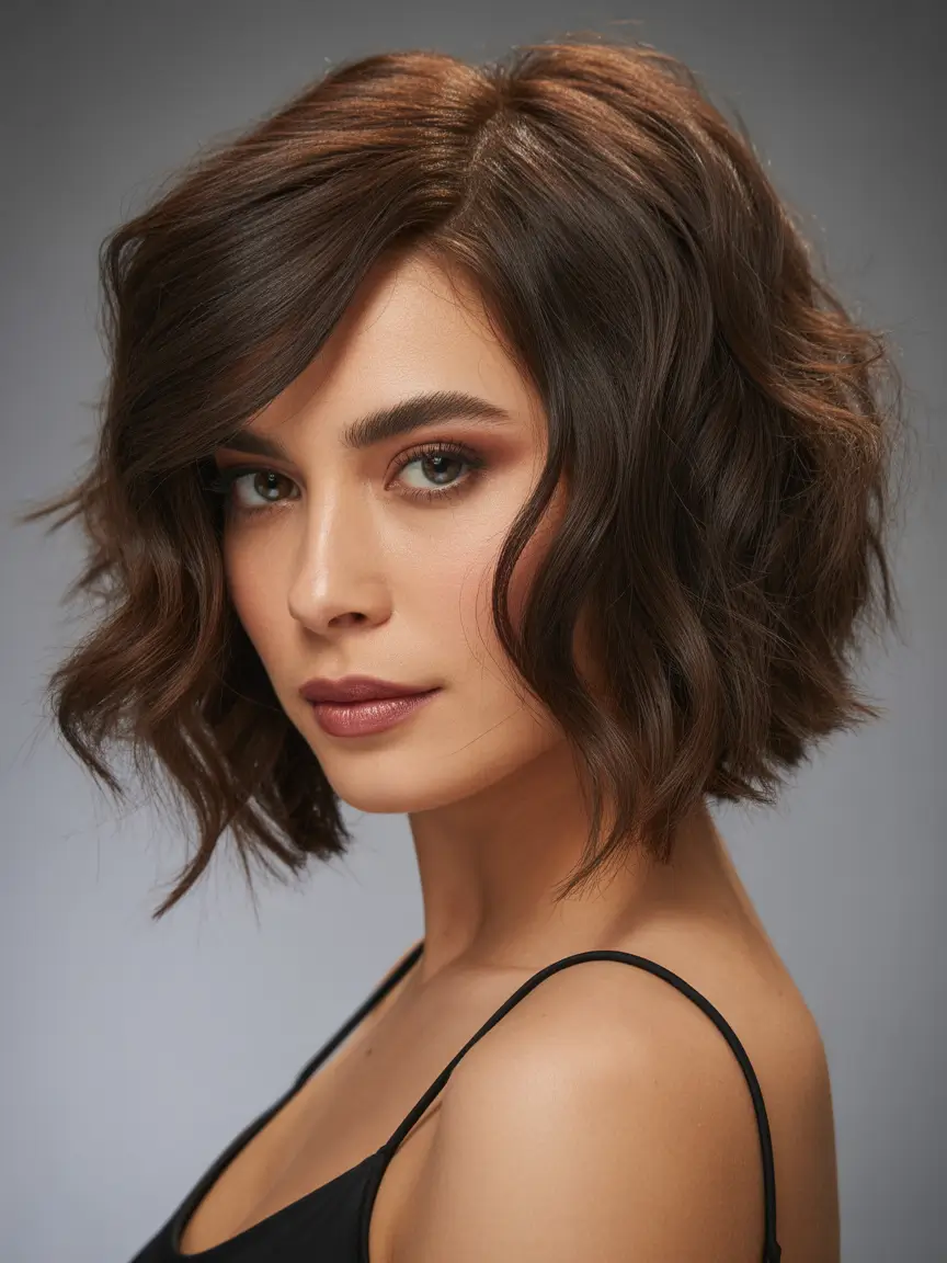 lob haircut Choppy Wavy Lob With Dimensional Brunette Color 2026