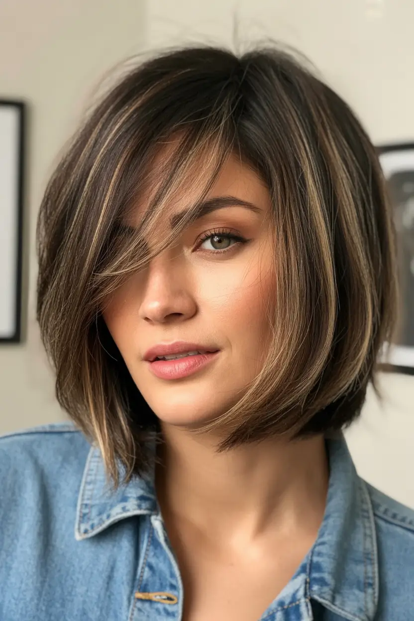 lob haircut Textured Blonde-Accented Lob With Soft Side Bangs 2026