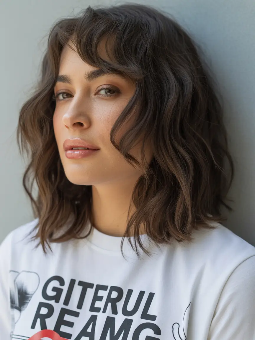 lob haircut Messy Wavy Lob With Airy Curved Bangs 2026