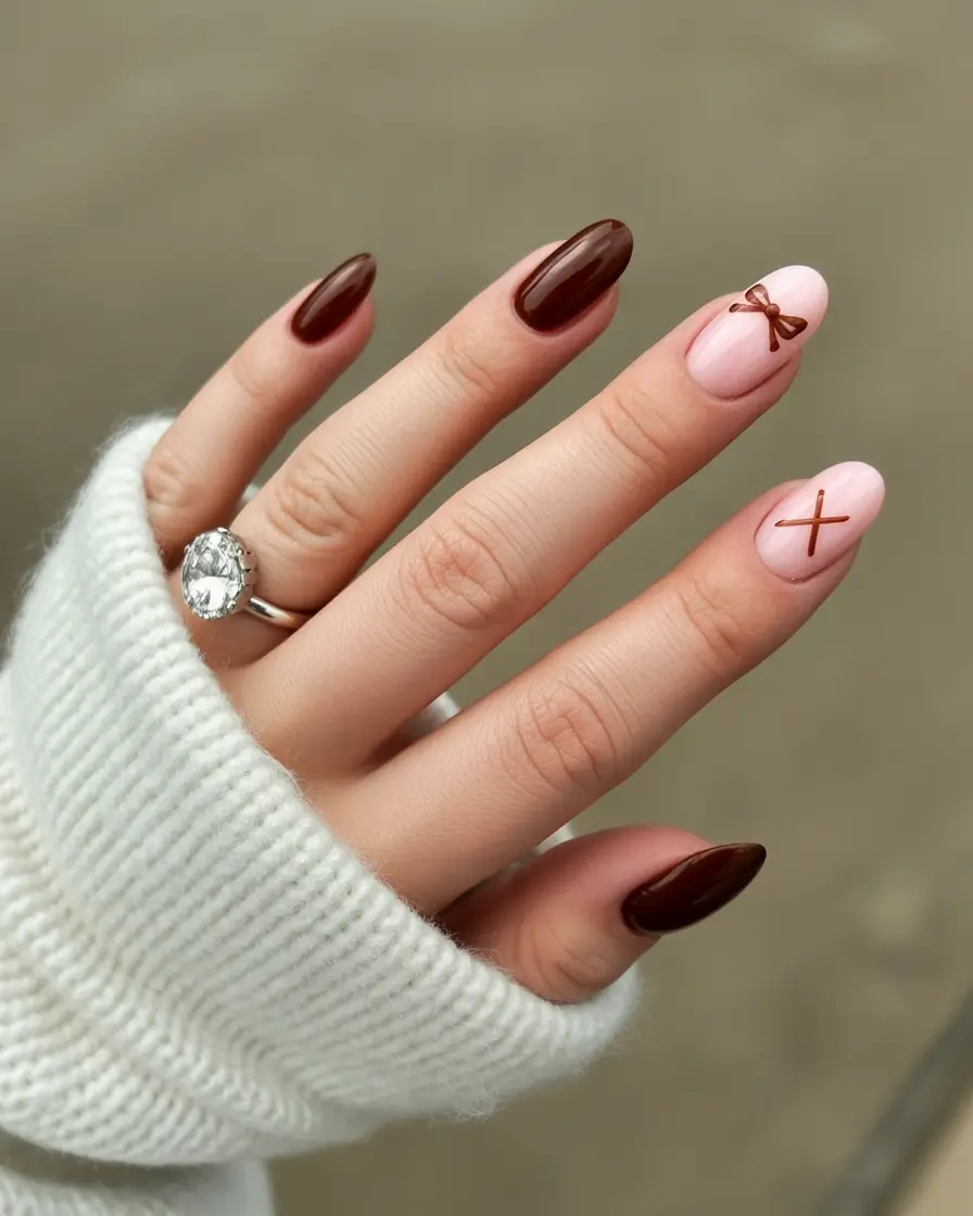 birthday nails Chocolate Brown Nails with Minimal Graphic Details