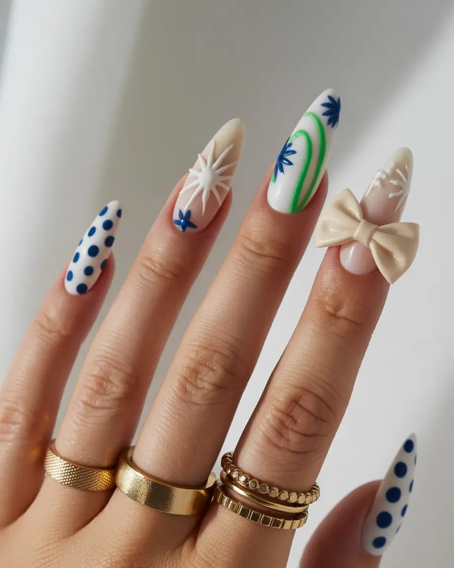 birthday nails Playful Blue and White Birthday Art with Sculptural Details