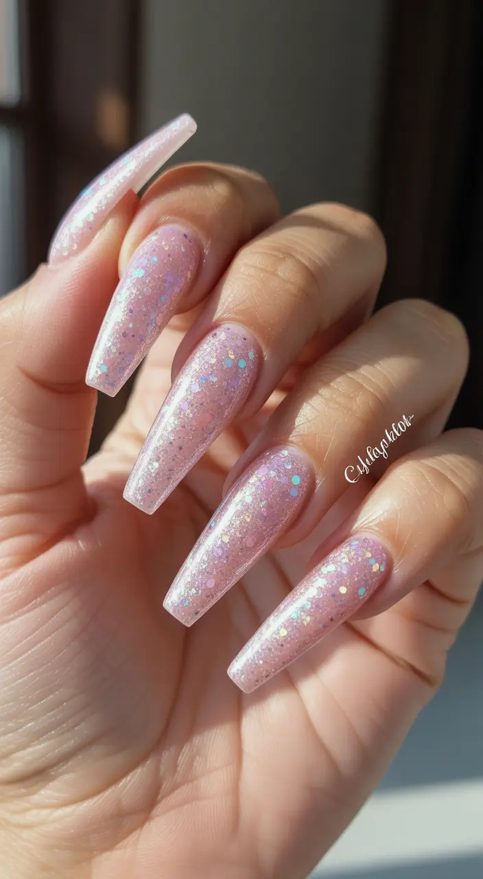 birthday nails Pink Glitter Acrylic Nails That Catch Every Birthday Candle