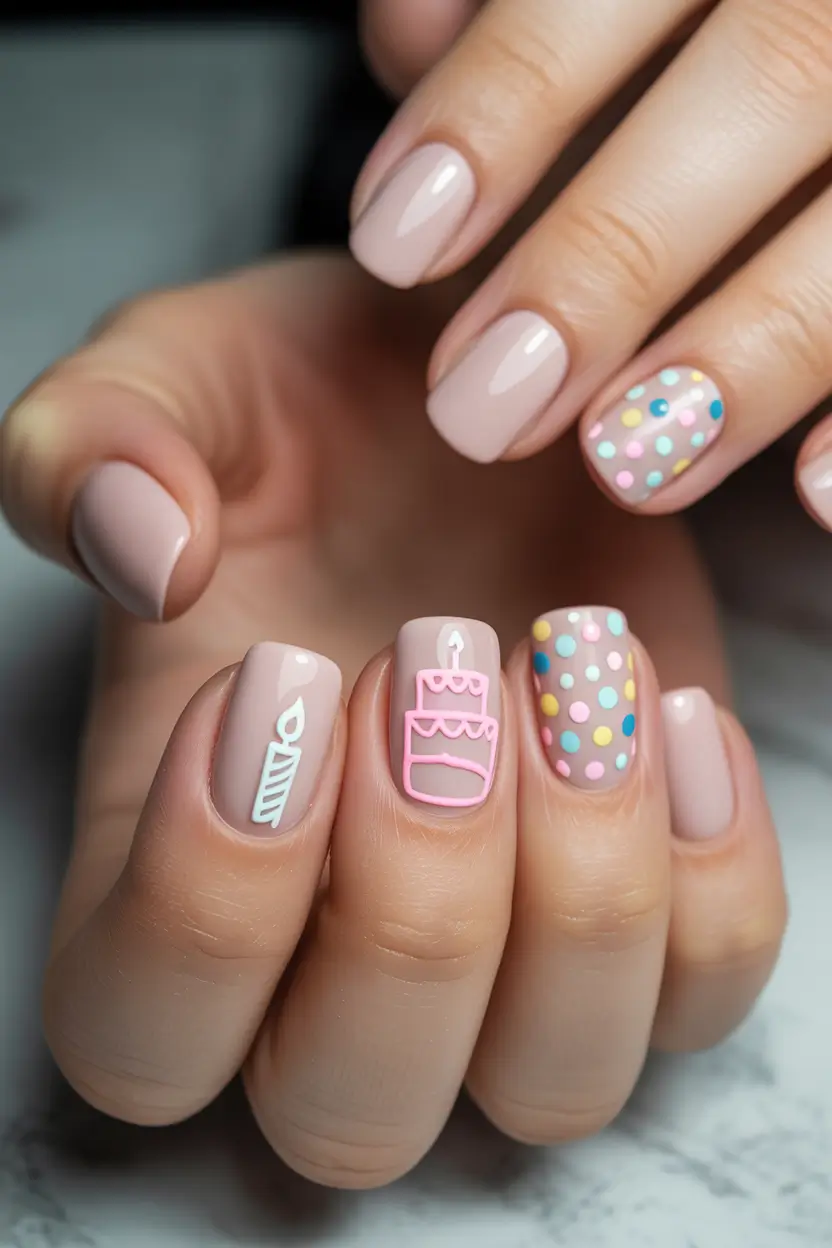 birthday nails Minimal Birthday Nails with Subtle Party Details