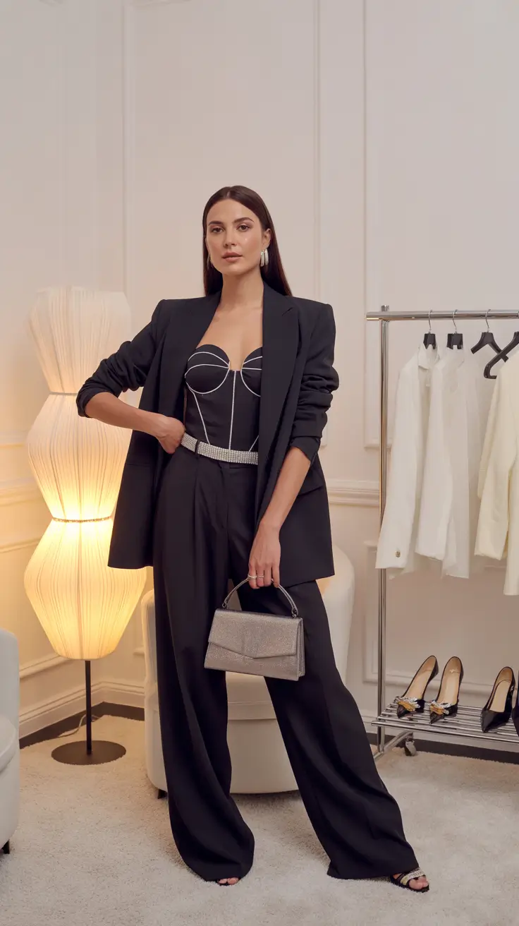 blazer outfits Modern Power Dressing in Black with a Sculpted Edge