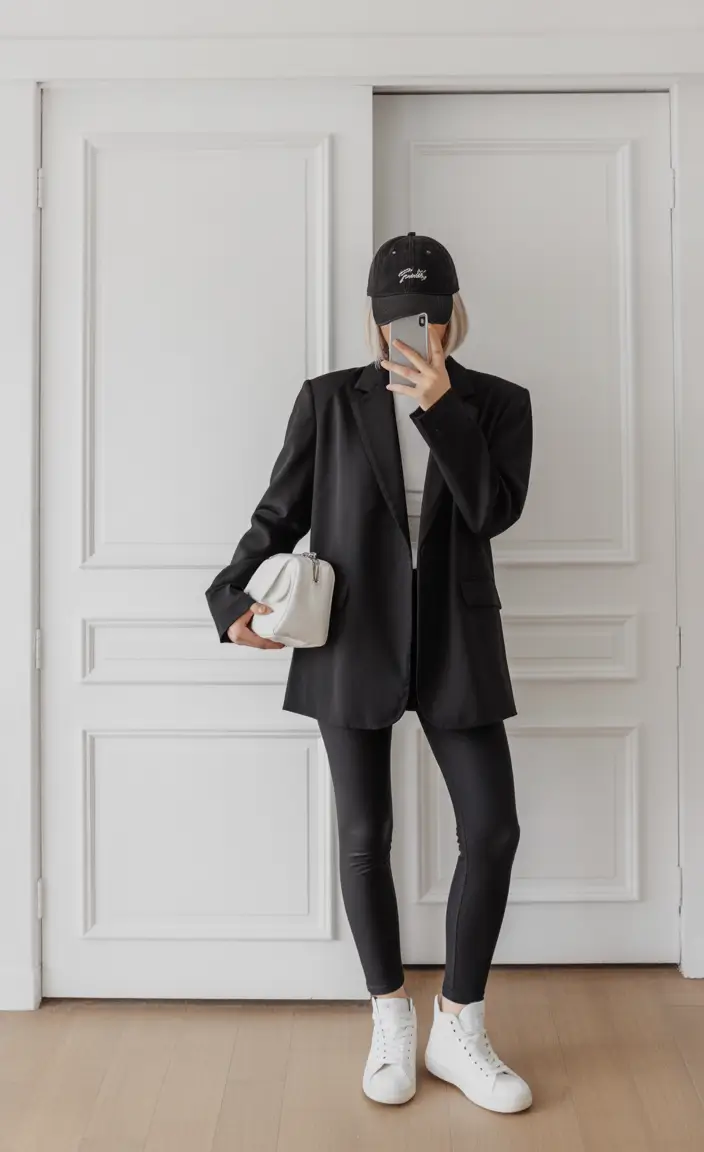 blazer outfits Off-Duty Black Blazer with a Sporty Attitude