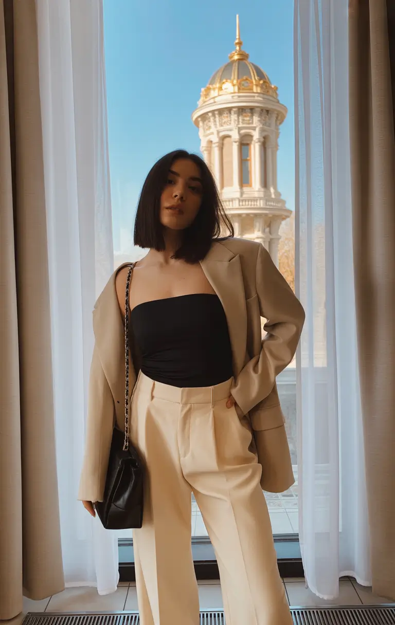 blazer outfits Beige Tailoring with Evening Energy