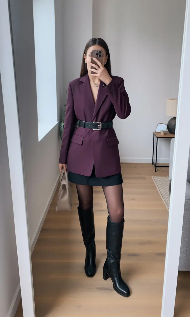 blazer outfits Deep Plum Tailoring with Feminine Strength