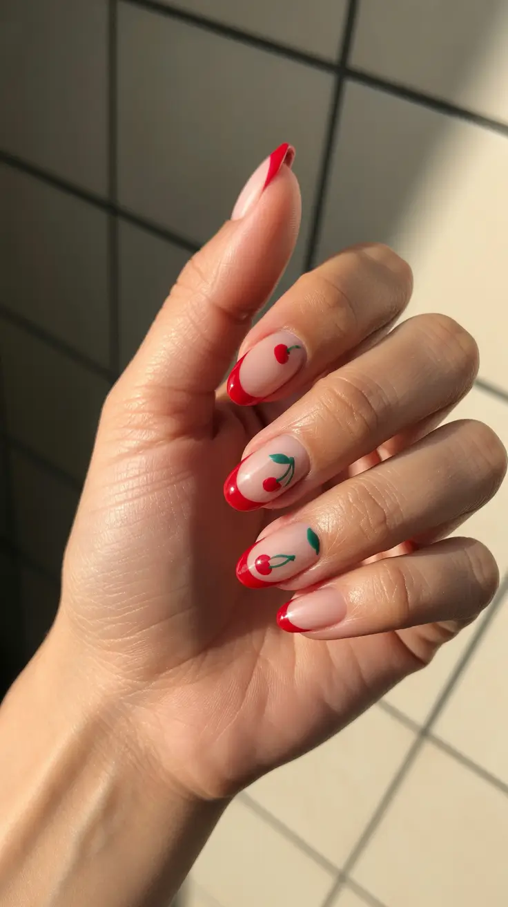 cherry nails Modern French Cherry Tips with Almond Shape