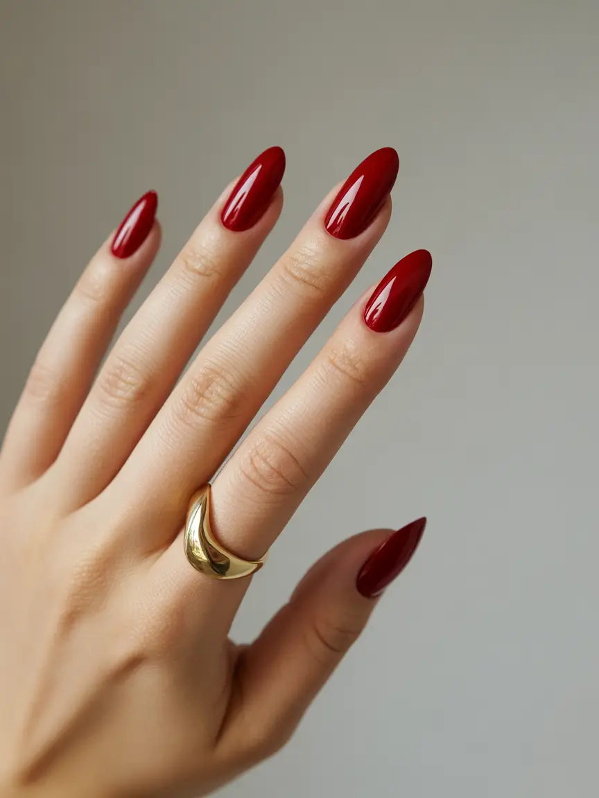 cherry nails High-Gloss Classic Cherry Red Statement Nails