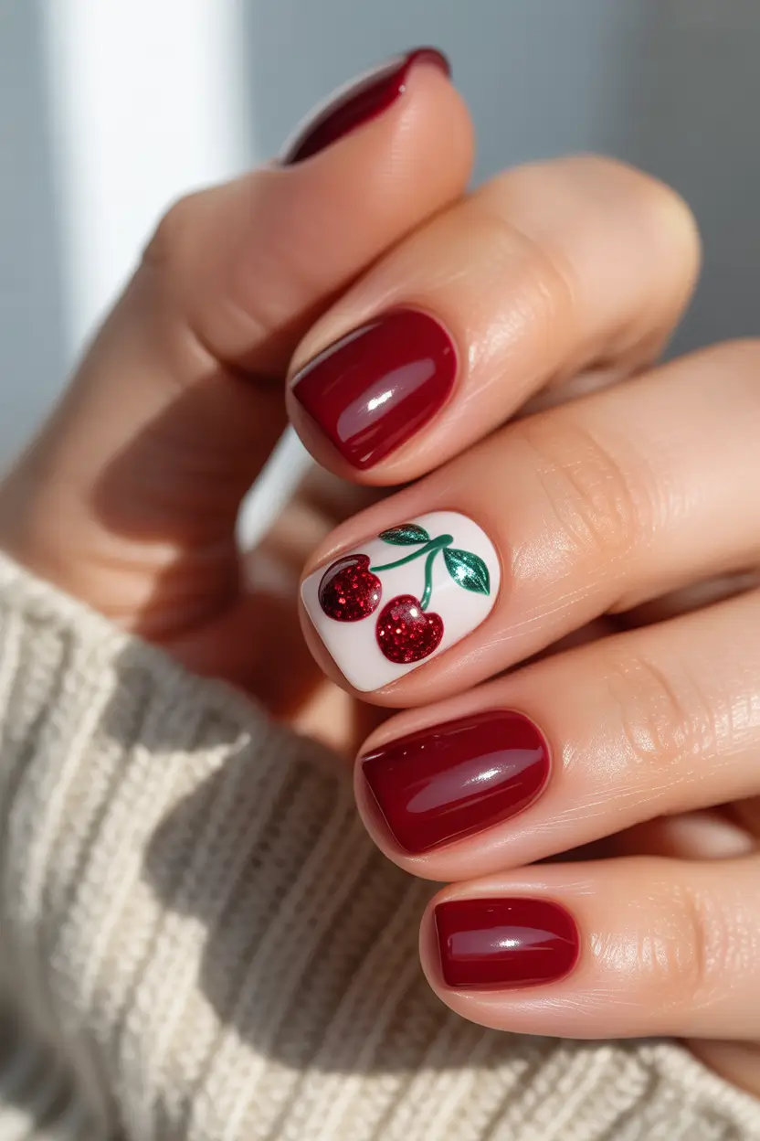 cherry nails Playful French Cherry Outline Design