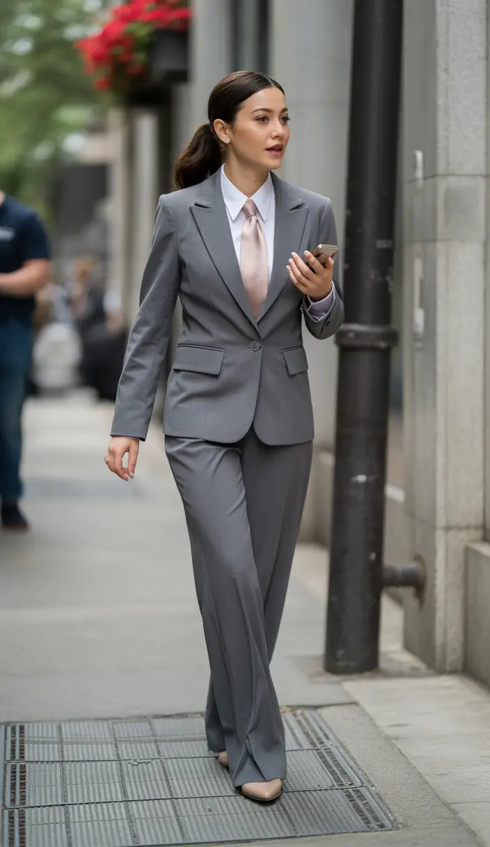 classy outfits Slate Grey Power Suit with Soft Satin Tie