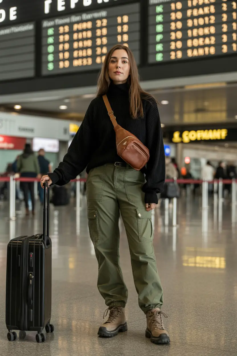 travel outfits Utility-Inspired Comfort for Train and Airport Days