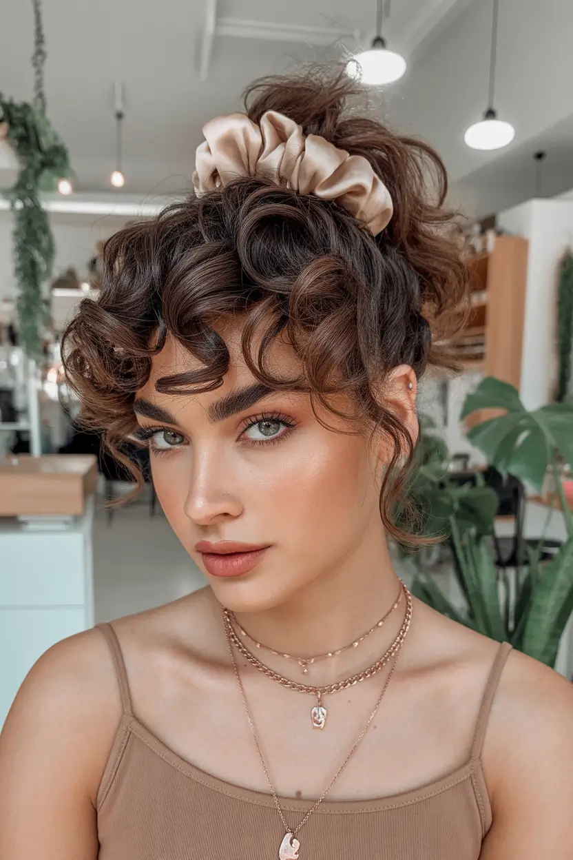 curly hairstyle Soft Curls Pulled Into a Playful High Updo