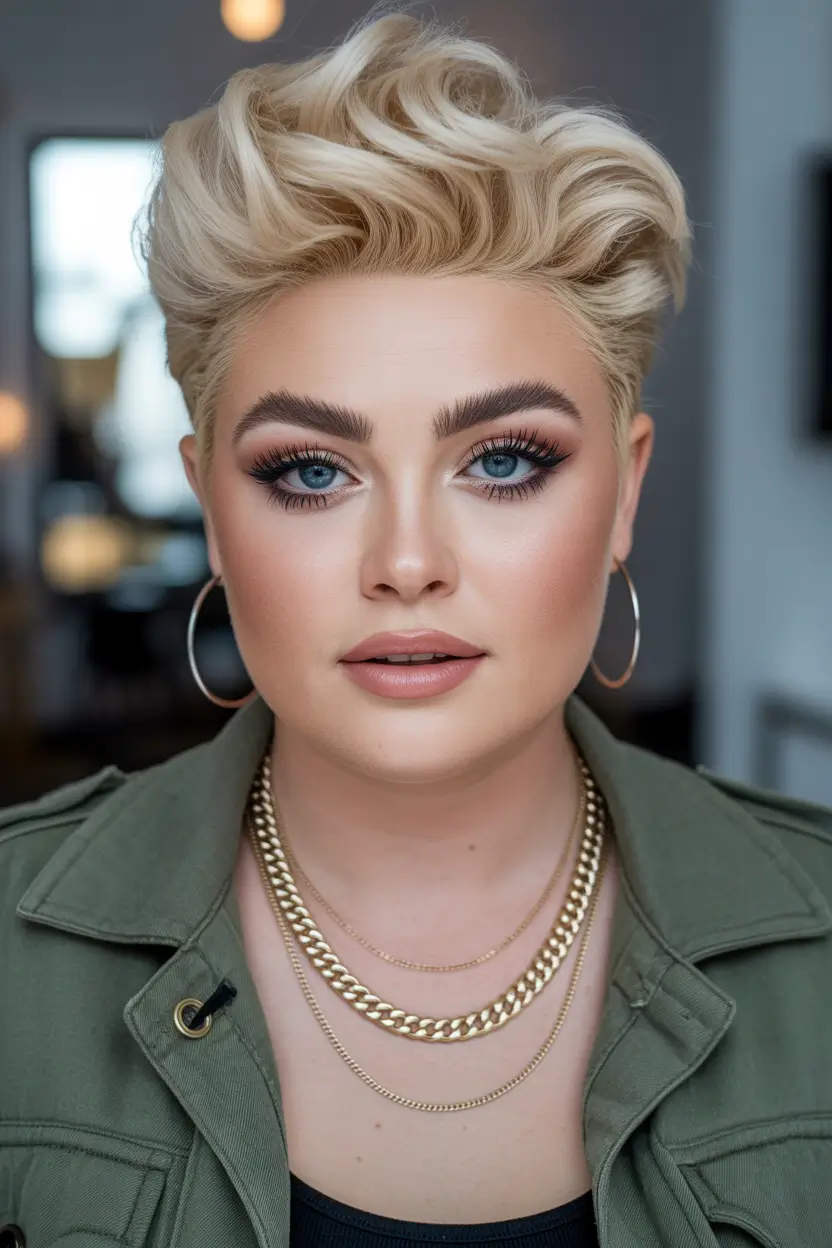 curly hairstyle Platinum Sculpted Pixie with Curled Texture