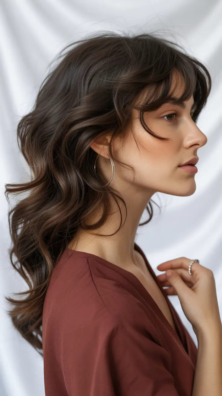 curly hairstyle Soft Feminine Waves with Curtain Fringe
