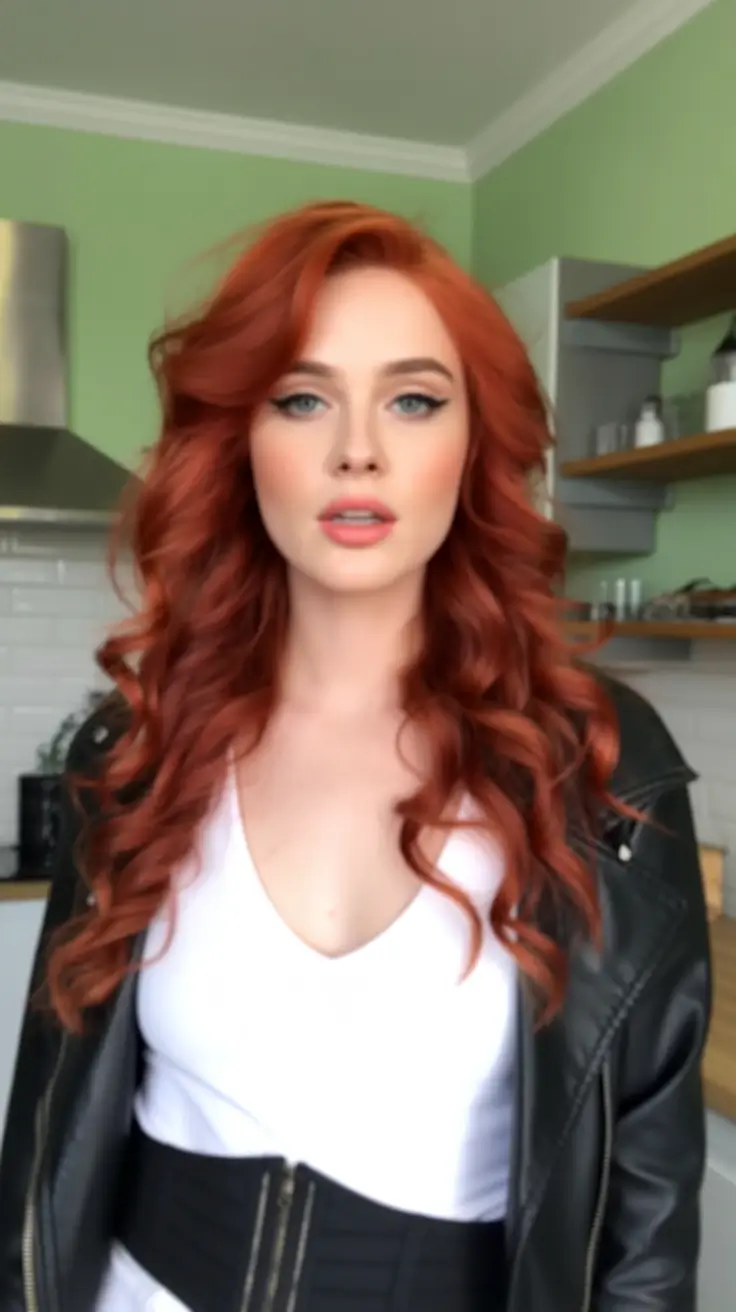 curly hairstyle Vibrant Red Curls with Modern Volume