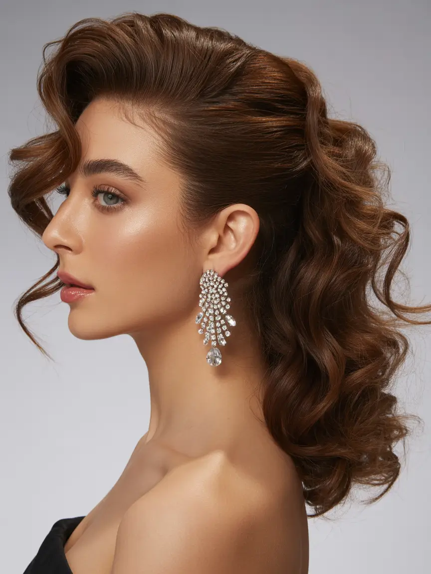 curly hairstyle Sculpted Hollywood Waves with a Curly Twist