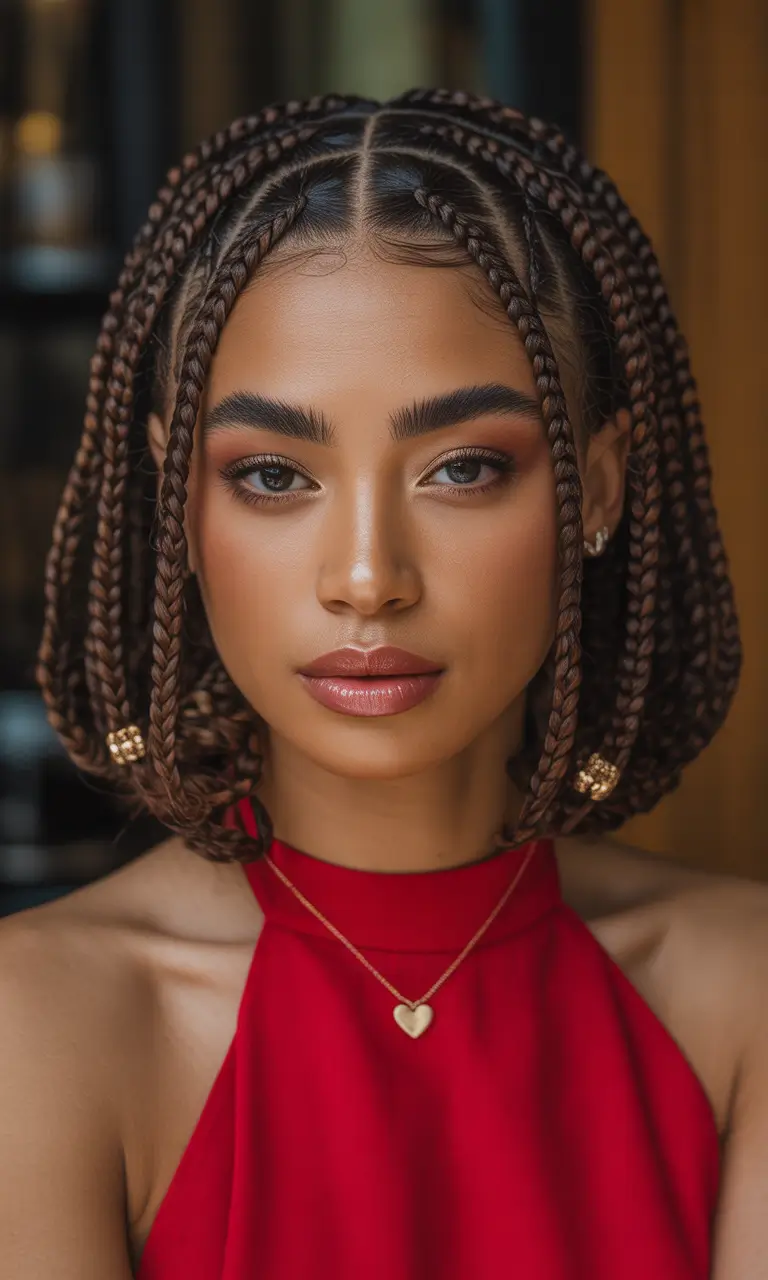 hairstyle black women Timeless Box Braid Bob With Golden Accents