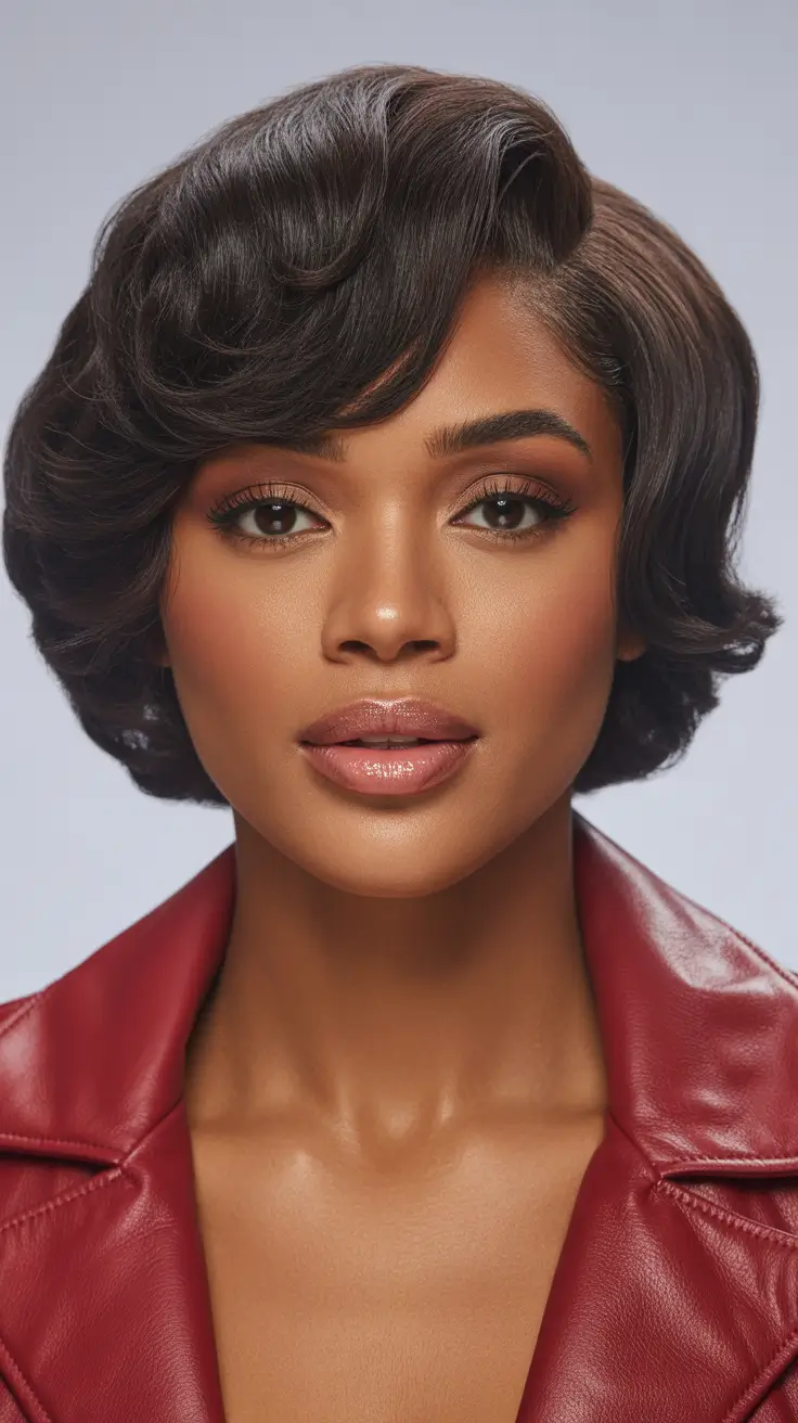 hairstyle black women Vintage-Inspired Short Waves With Sculpted Volume