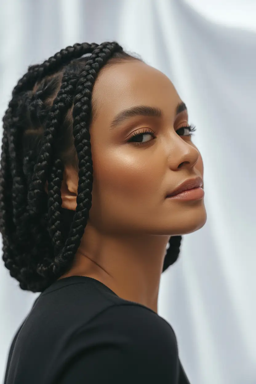 hairstyle black women Chunky Layered Braids With Rounded Bob Shape