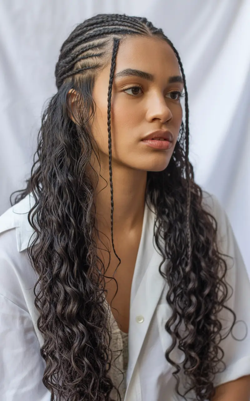 hairstyle black women Cornrow Crown With Loose Wet-Look Curls