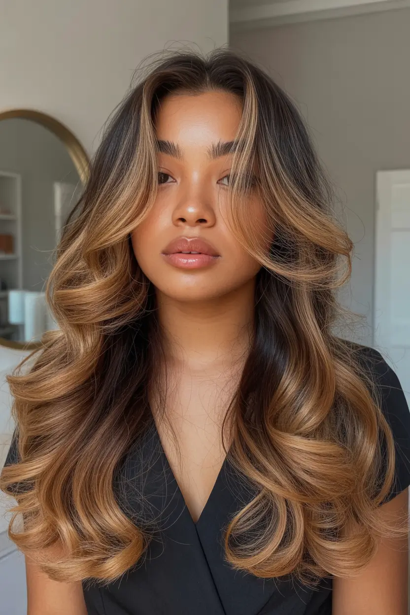 hairstyle black women Voluminous Long Layers With Lived-In Balayage