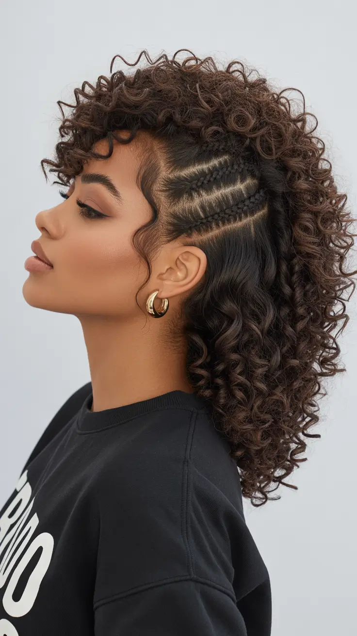 hairstyle black women Soft Curly Mullet With Braided Side Details