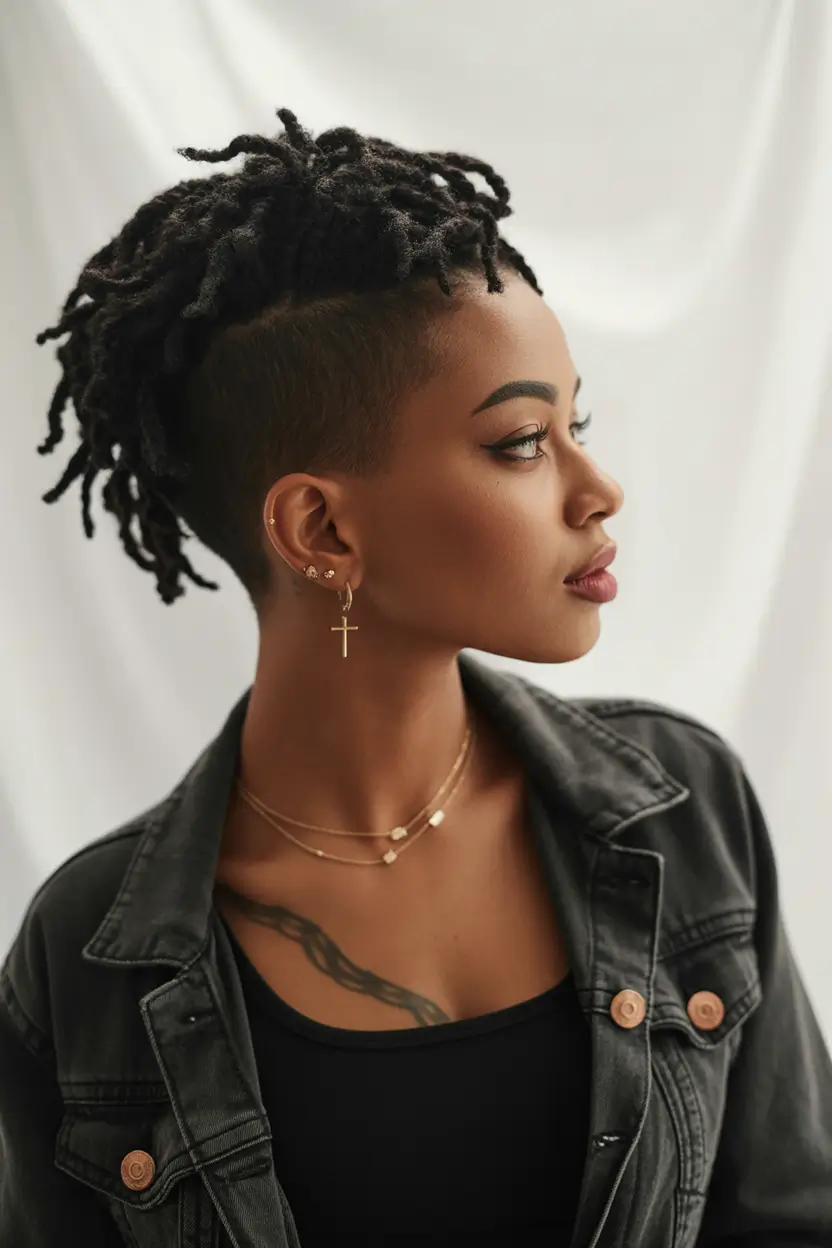 hairstyle black women Shaved Sides Loc Hawk With Textured Top