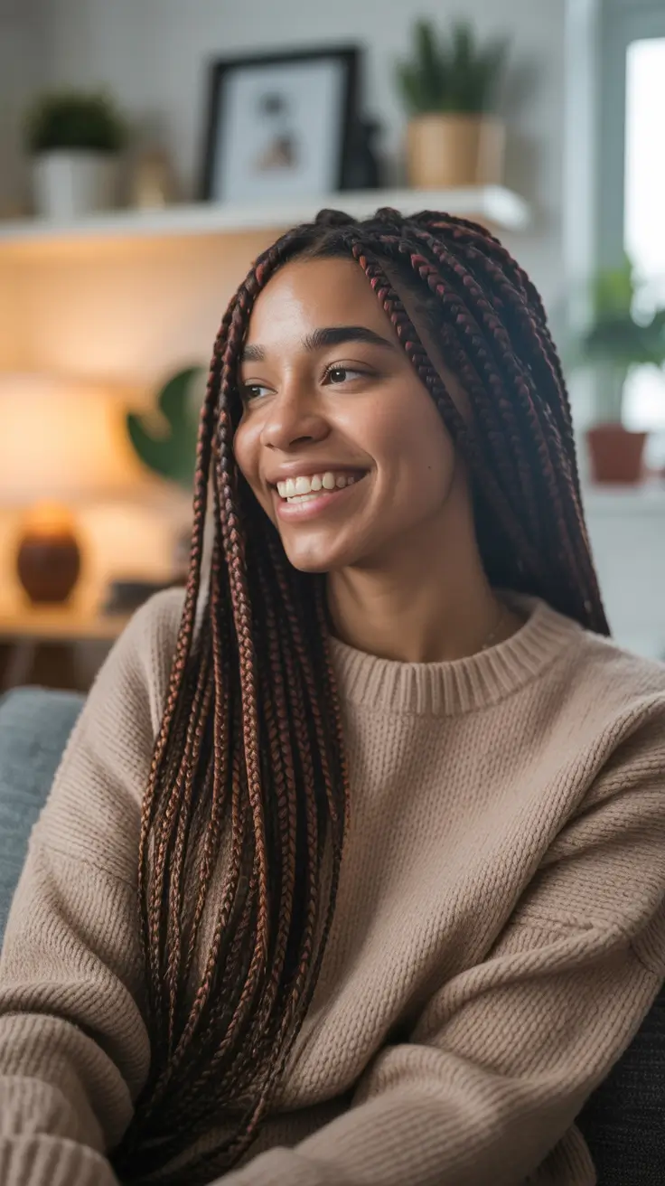 hairstyle black women Long Copper-Brown Box Braids