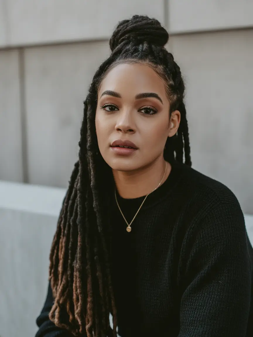 hairstyle black women Half-Up Locs With a Top Knot