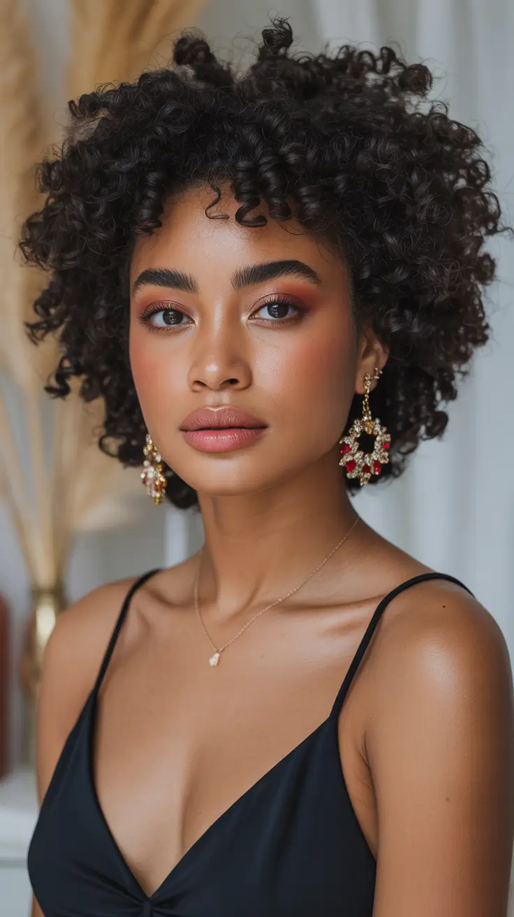 hairstyle black women Short Curly Halo Cut With Sculpted Definition