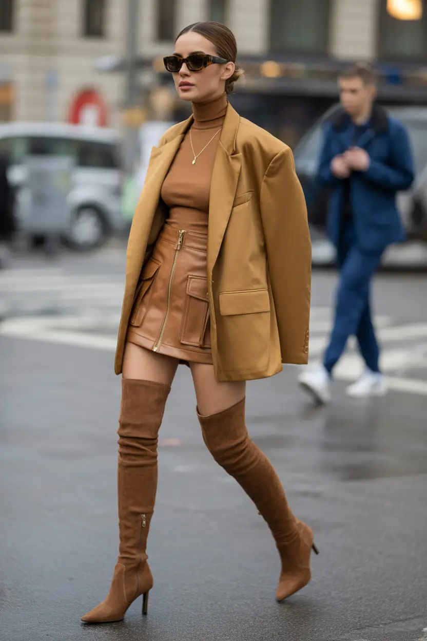 skirt outfits Brown Mini Skirt with Blazer