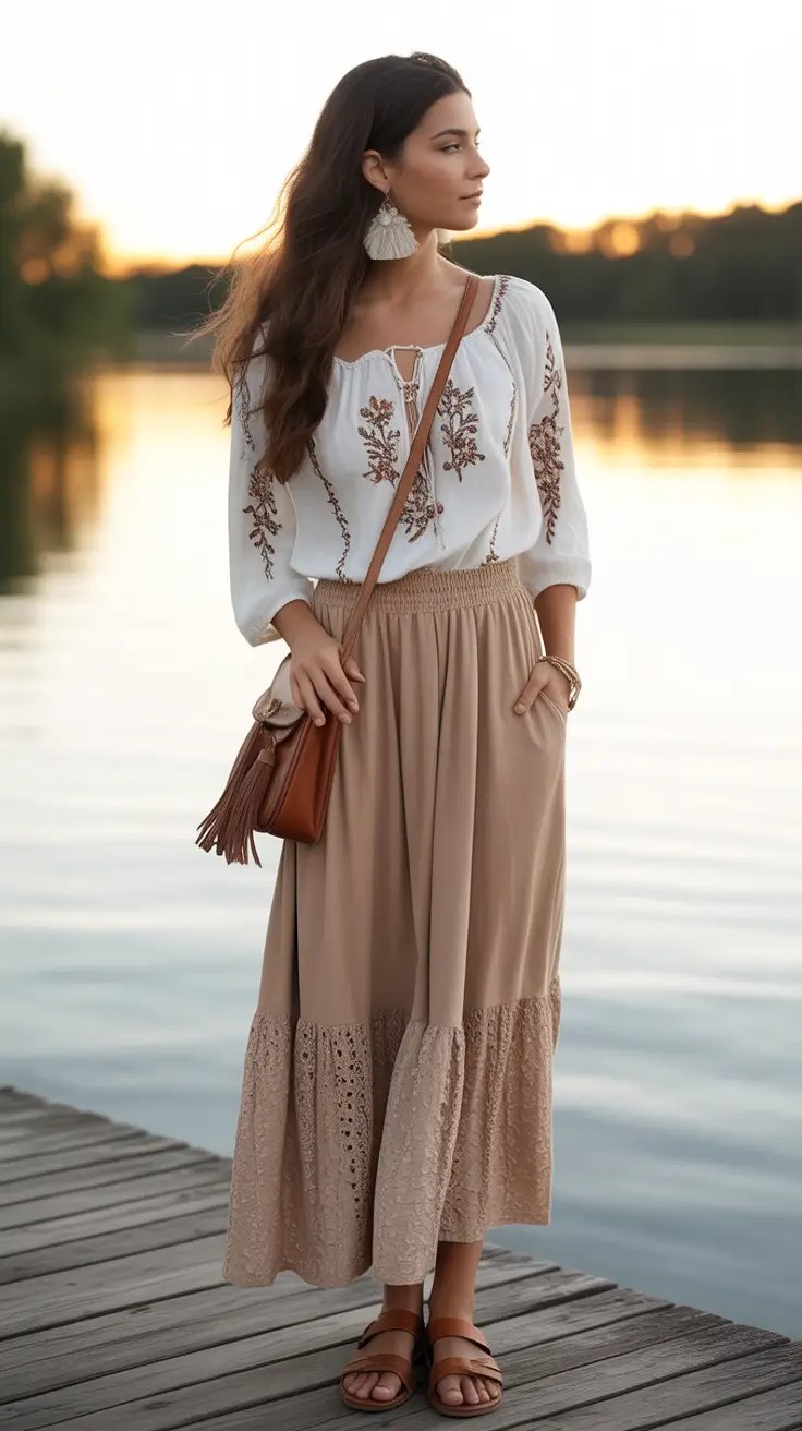 skirt outfits Long White Maxi Skirt Boho Style