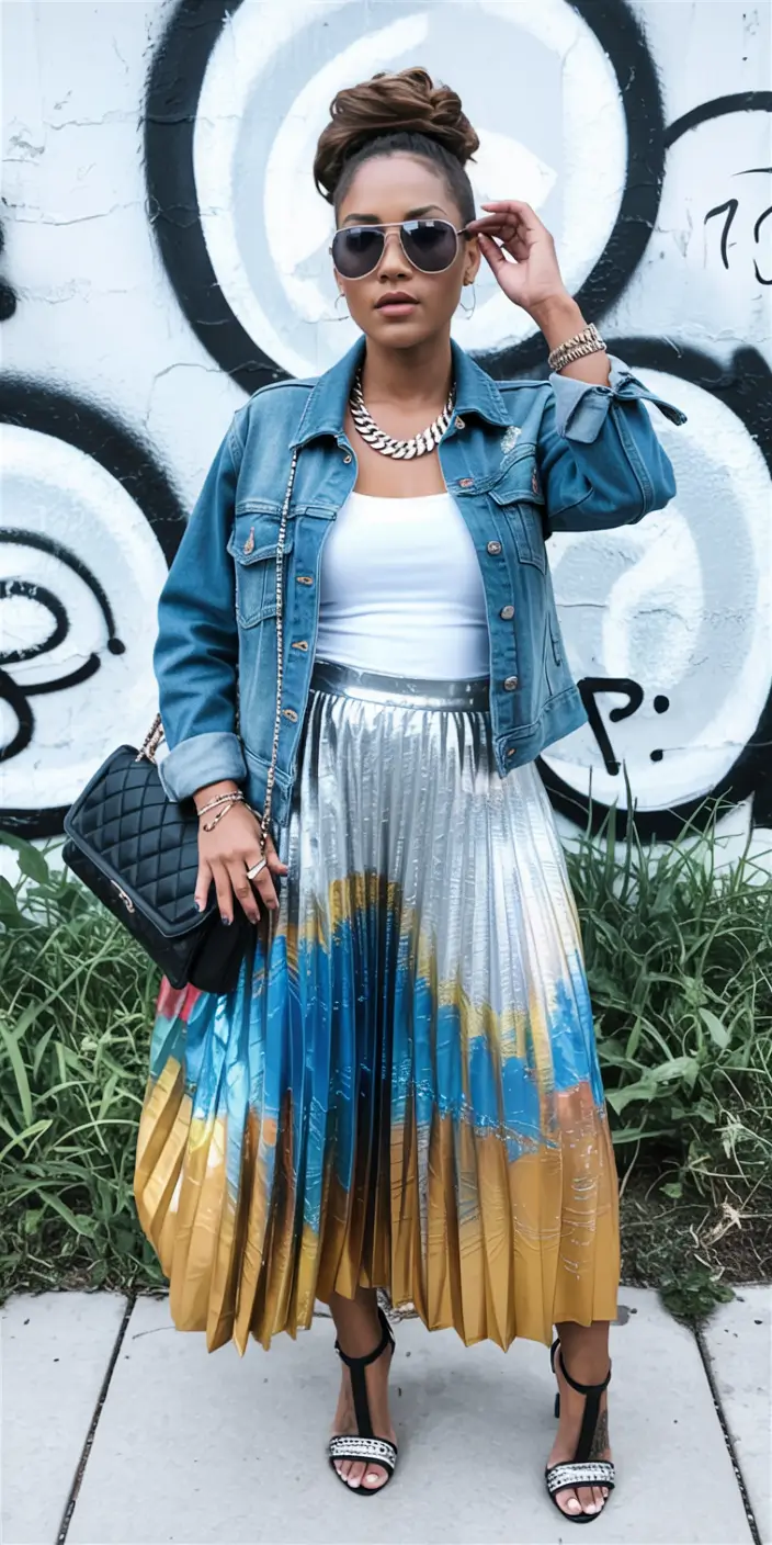 skirt outfits Sequin Pleated Skirt Street Style