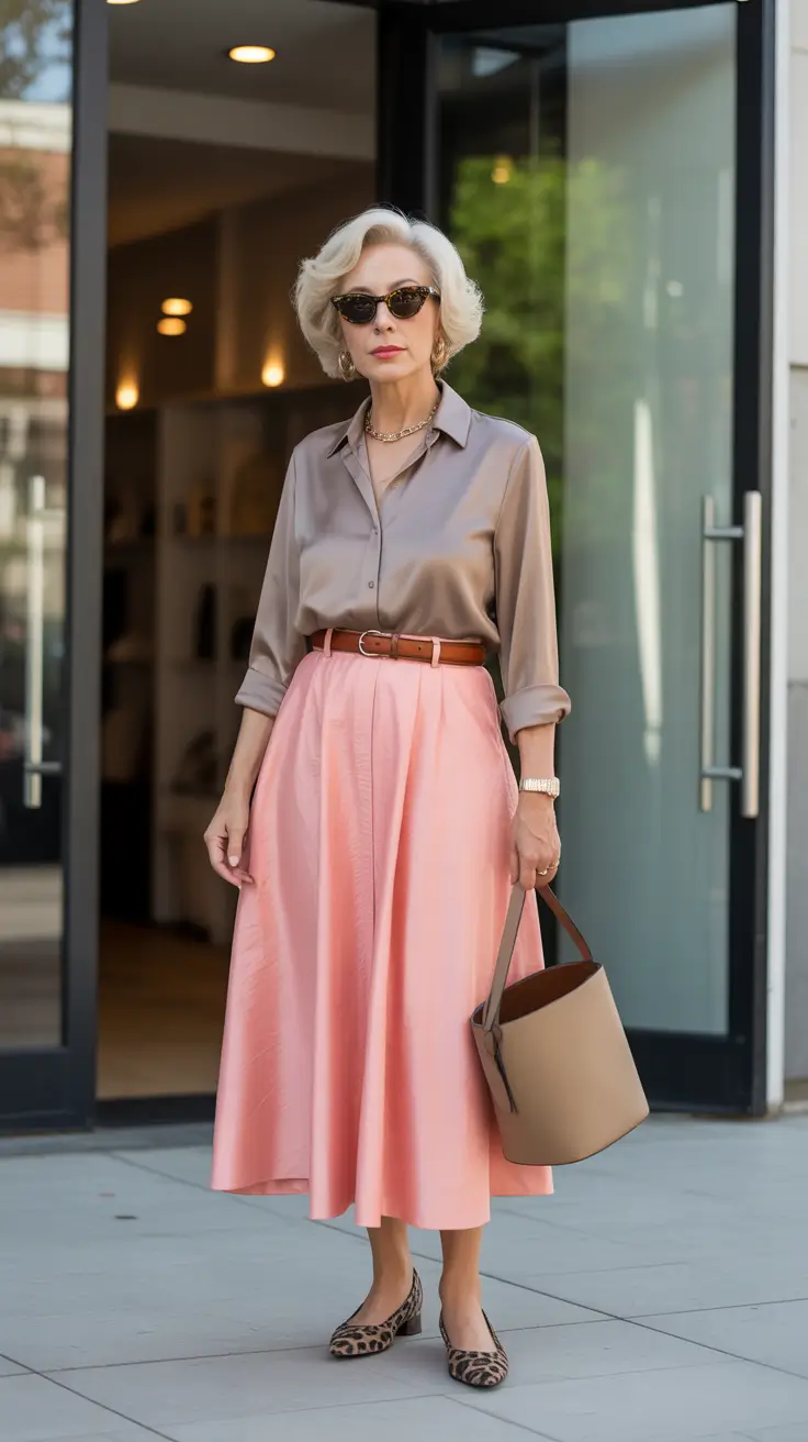 skirt outfits Soft Power in a Pink Midi That Feels Effortless