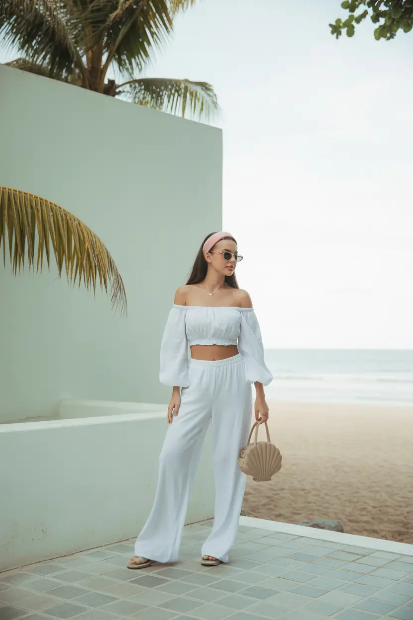 vacation outfits Soft White Co-Ord for Barefoot Beach Walks