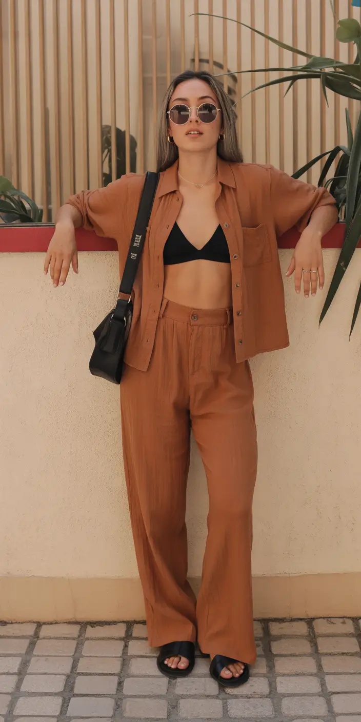 vacation outfits Relaxed Linen Layers for Warm Urban Afternoons