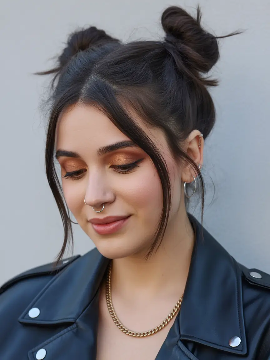 easy hairstyle Soft Space Buns With Face-Framing Tendrils
