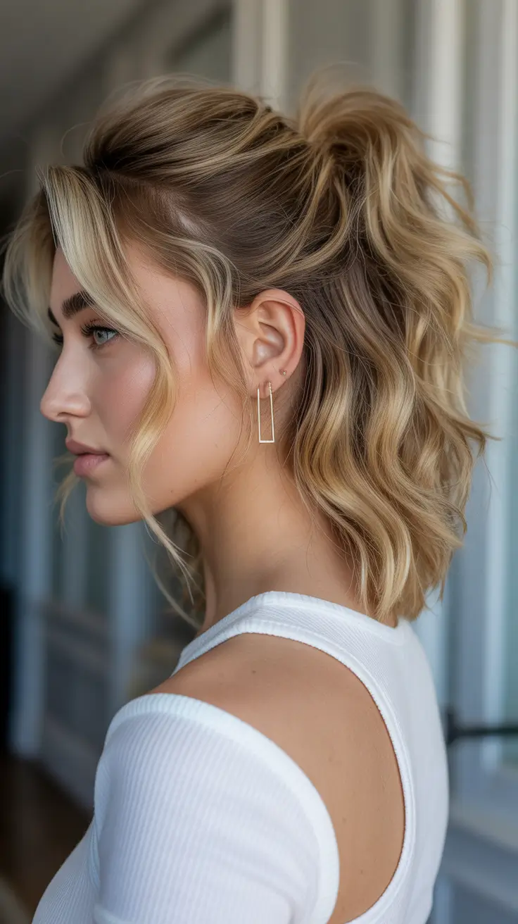 easy hairstyle Textured Half-Up Pony for Soft Waves