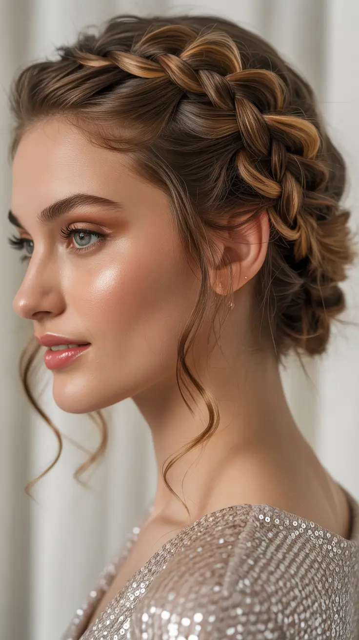 easy hairstyle Crown Braid With Romantic Twists