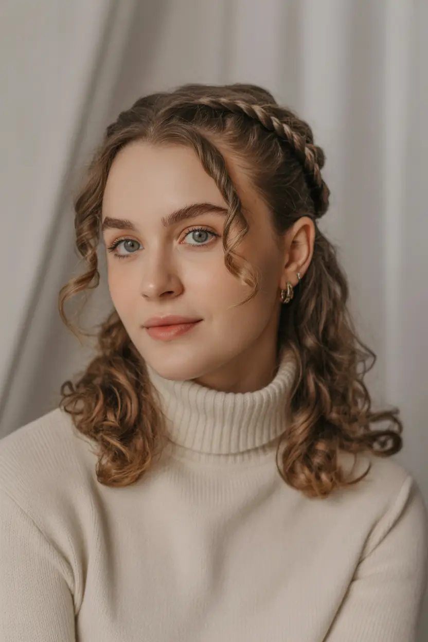 easy hairstyle Half-Up Double Braids With Soft Curls