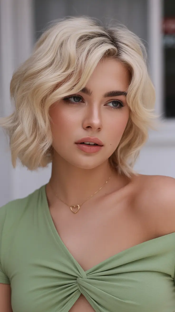 easy hairstyle Soft Blonde Waves With a Tousled Bob Shape