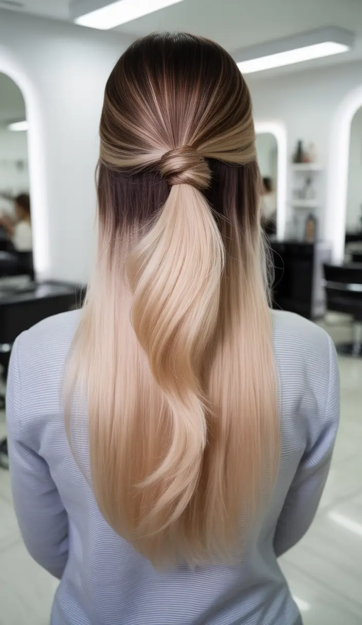 easy hairstyle Knotted Half-Up Style for Long Blended Color