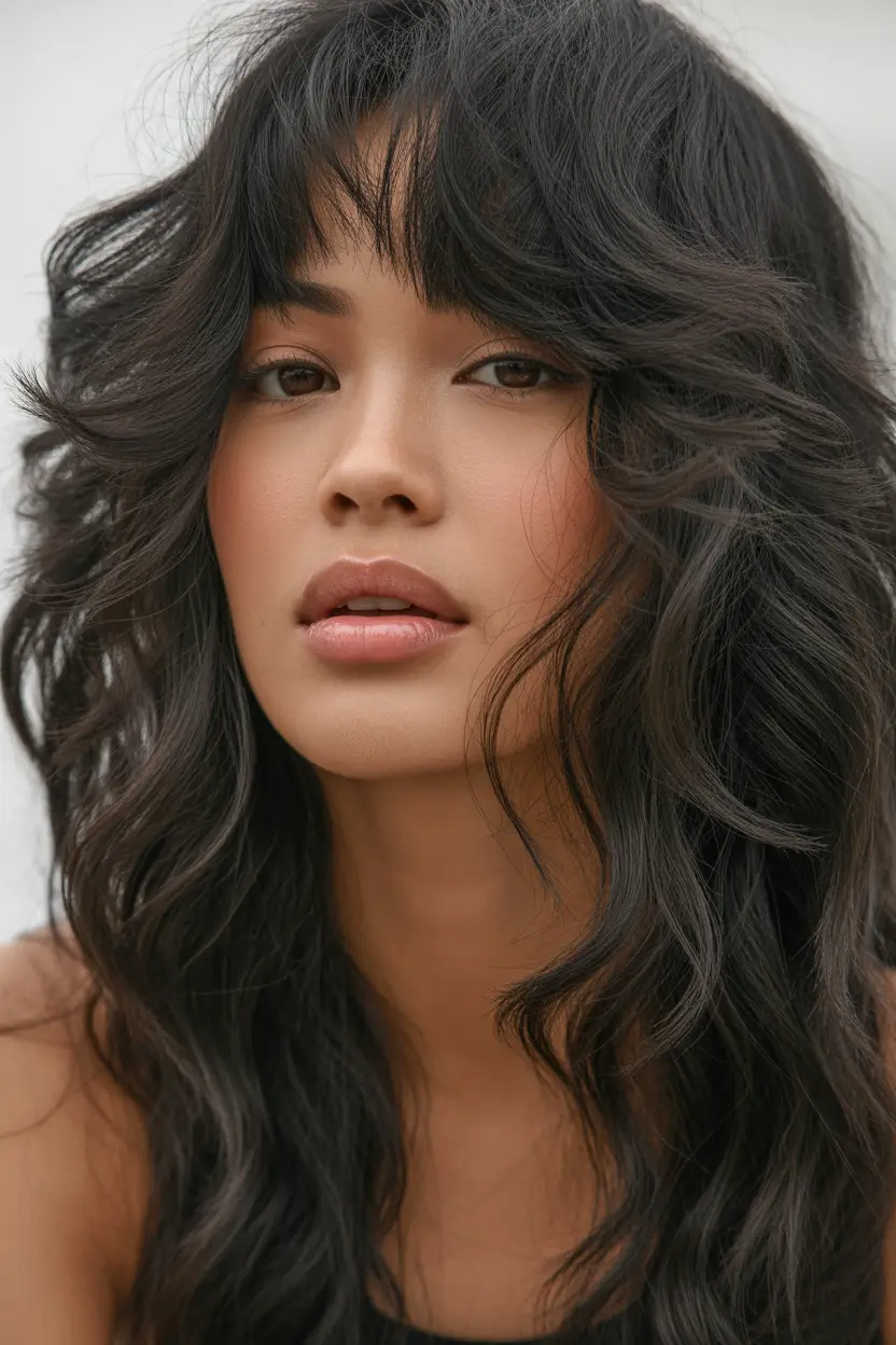 easy hairstyle Feathered Waves With Wispy Bangs