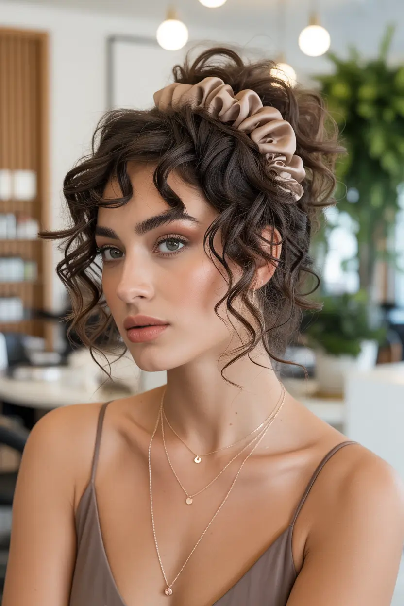easy hairstyle Curly Updo With Oversized Scrunchie Volume