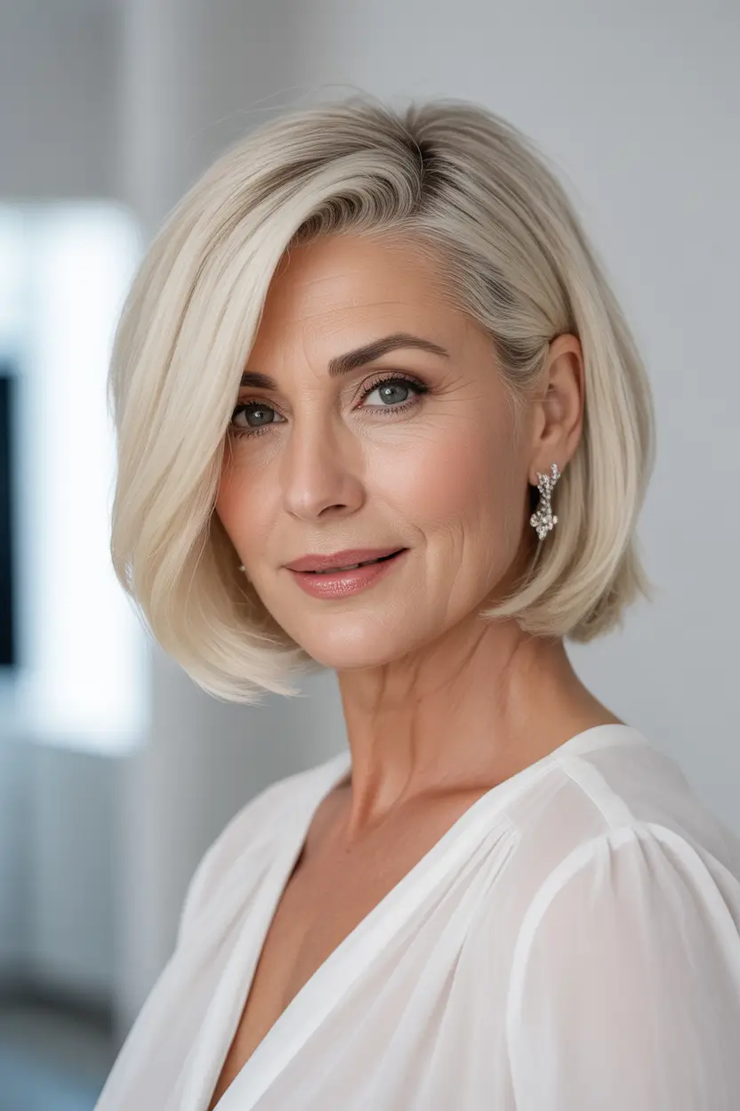Haircuts-for-Women-Over-40-Sleek-Blonde-Power-Bob