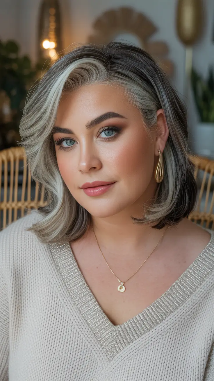 Haircuts for Women Over 50 Modern Silver Contour Bob With Swept-Over Fringe